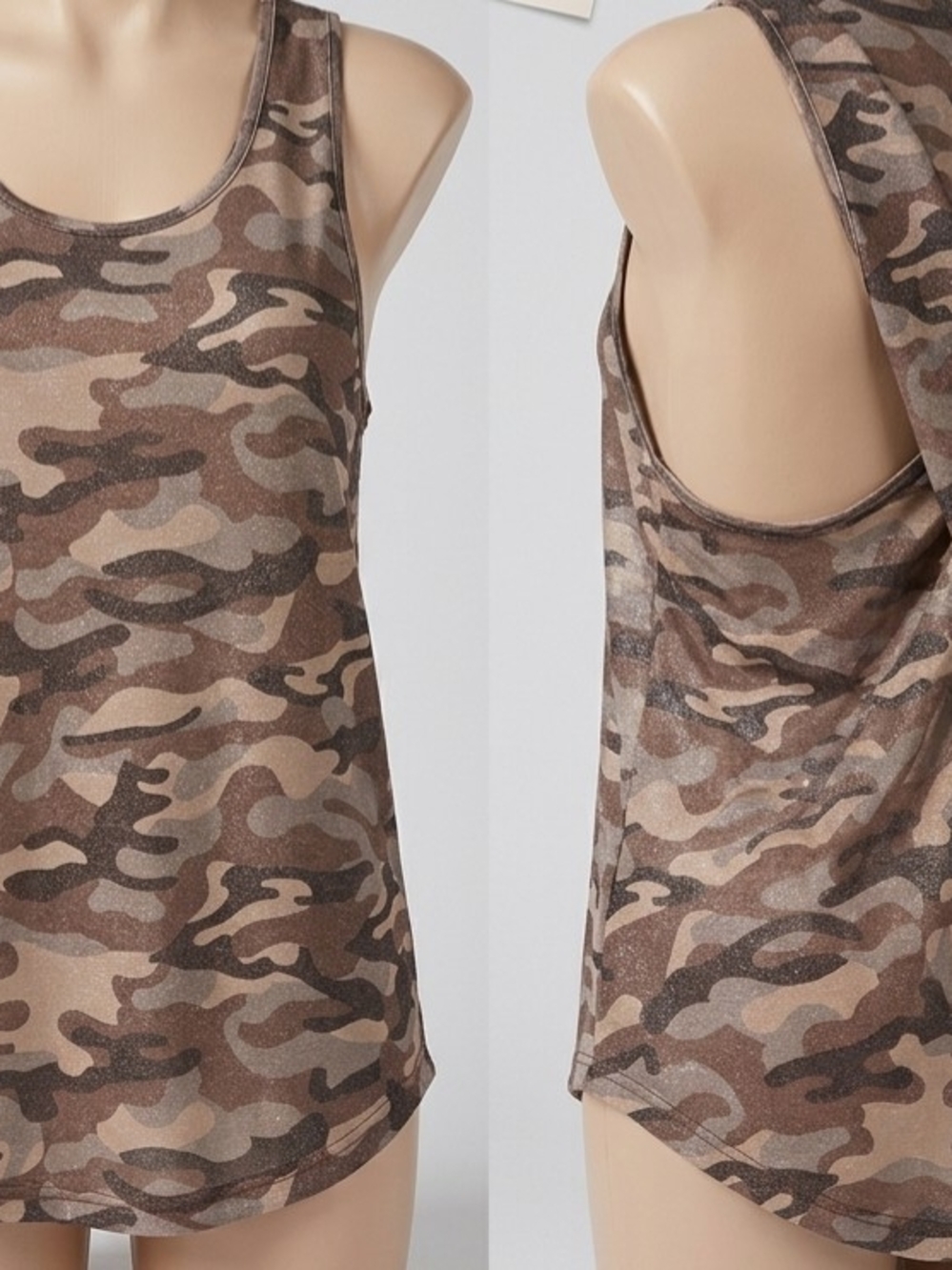Camo Print Scoop Neck Tank Top - Brown